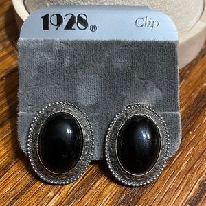 1928 Black and Silver Oval Clip Earrings